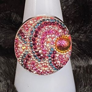 Crystal and dicrotic glass sterling ring